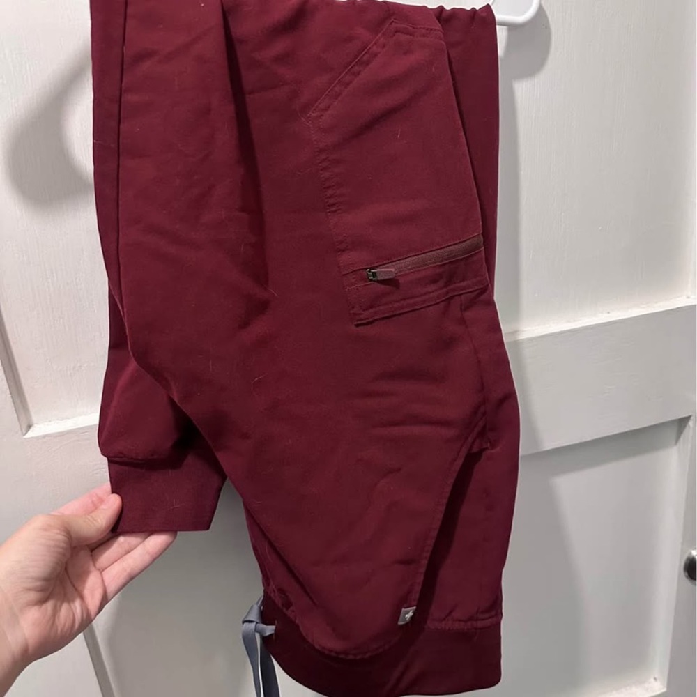 Burgundy maroon FIGS jogger scrub pants
